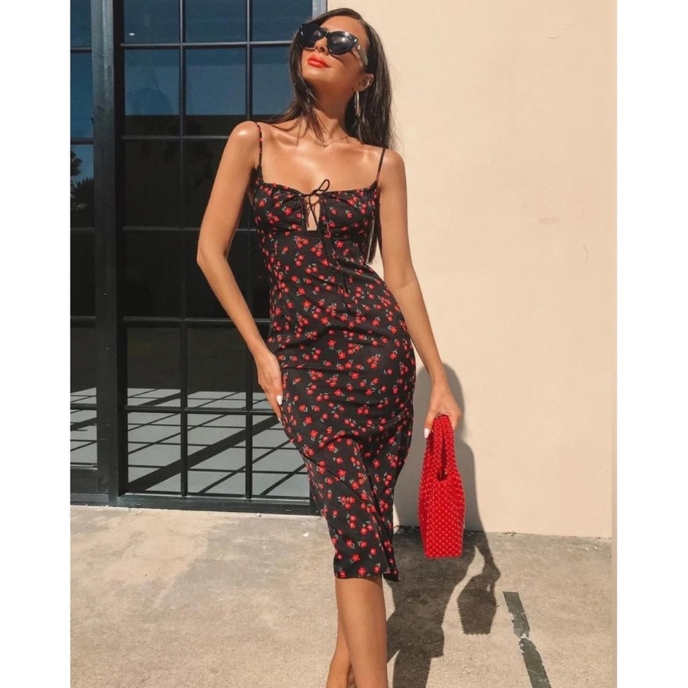 Princess Polly Floral Black and Red Midi Dress